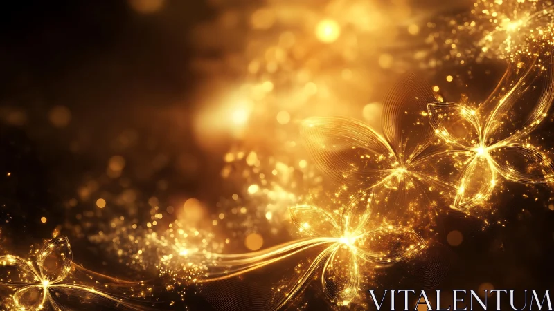 Golden light trails forming luminous abstract butterflies.