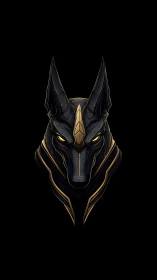 Anubis-inspired cyber jackal head glows against darkness.