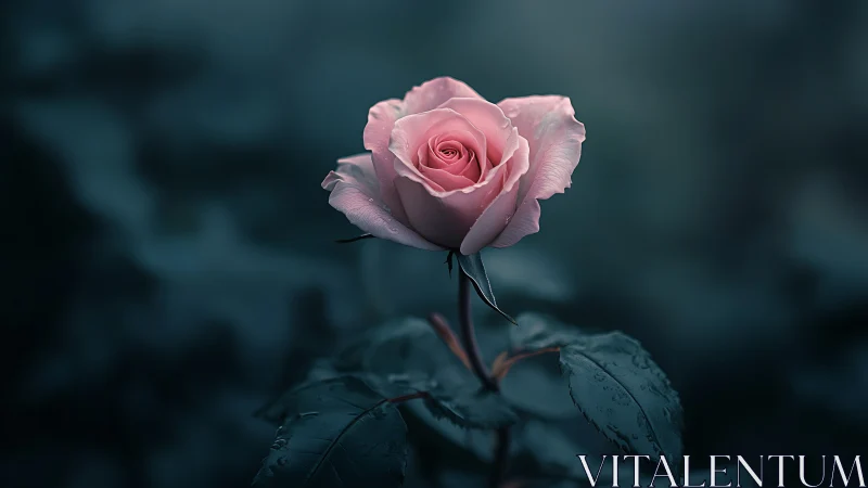 Delicate Pink Rose Blooming in Moody Atmosphere