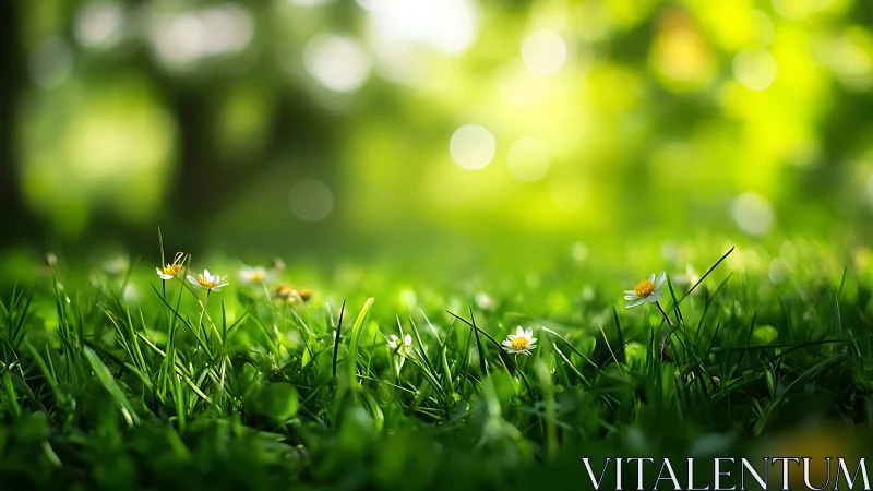 Sunlit wildflowers lean into soft green morning light