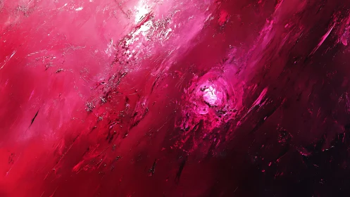 Vivid Abstract Red and Pink Swirl Painting with Textured Brushstrokes.