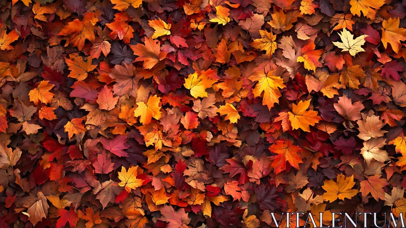 Dense maple leaf carpet displays saturated autumn chromatic range