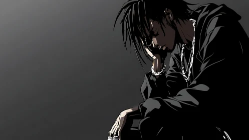 Quiet midnight reflection with a brooding anime dreamer.