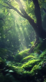 Enchanted Forest Glade with Mystical Sunlight.