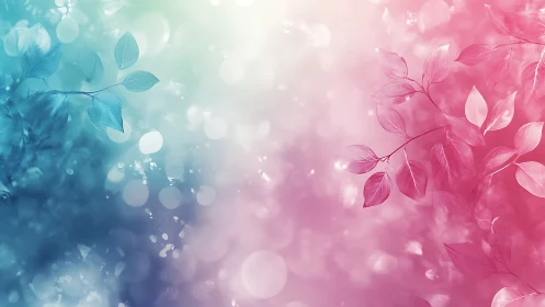 Dreamy teal and pink leaves drift through soft glowing light