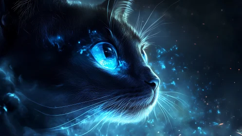 Luminescent Feline Gazes Through Electric Sapphire Dimensions