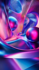 Abstract neon spheres in curved metallic ribbon space