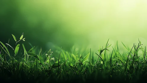Lush Green Grass in Soft Sunlight, Nature Photography Style.