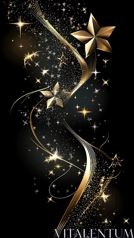 Parametric golden star stream with luminous particle trails.