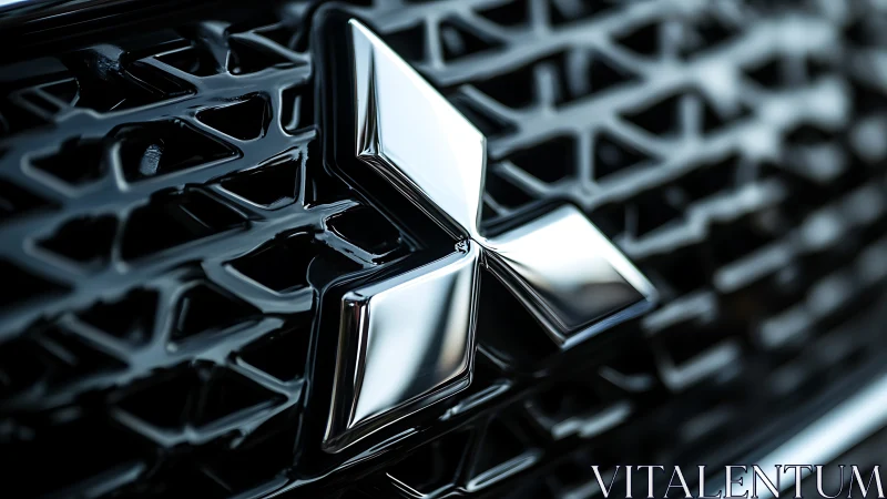 Polished chrome three-diamond emblem on glossy black grille.