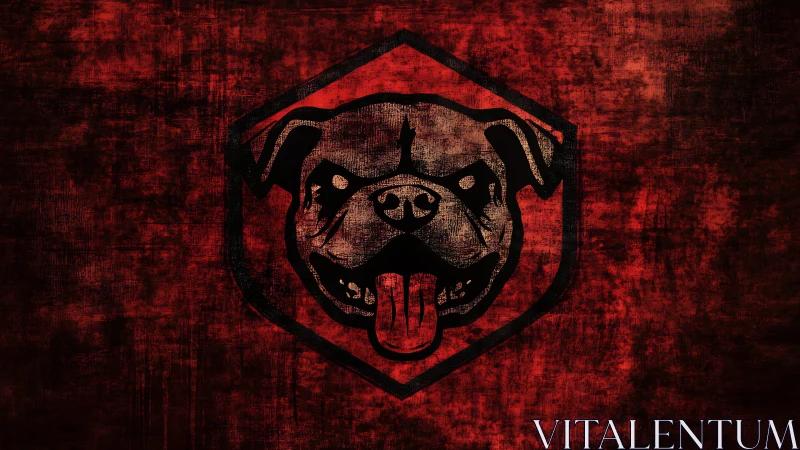 Bold grunge dog emblem glowing against deep red texture.