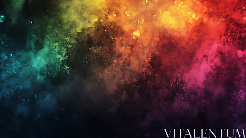 Vibrant nebula of rainbow light drifts across a dark void