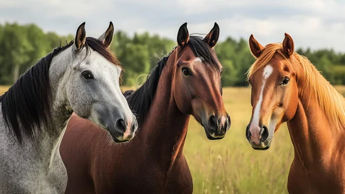Pasture companions gathered in a golden summer meadow.