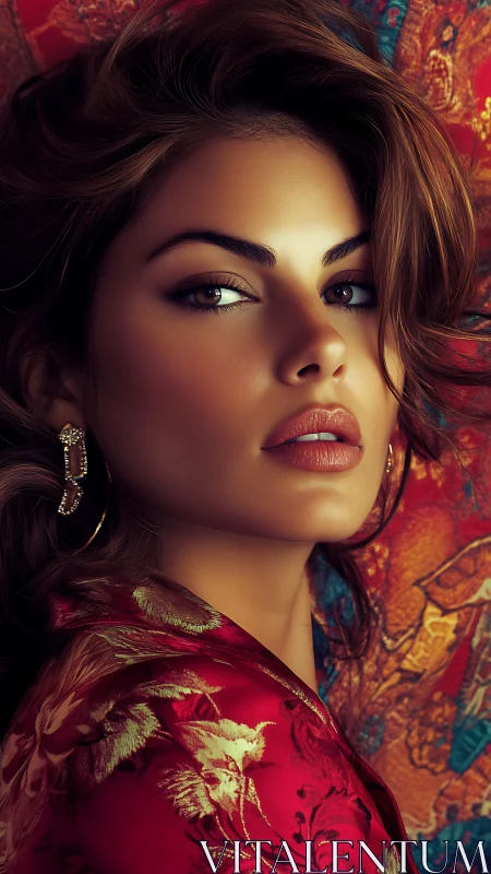 Digital portrait shows close-up of woman against patterned backdrop