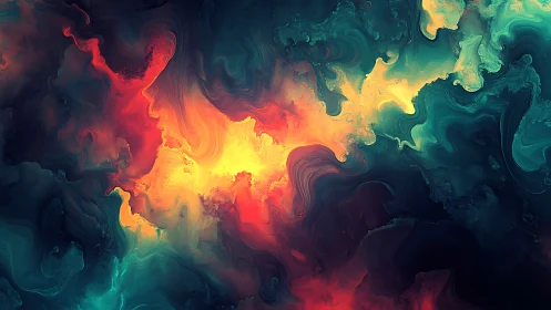 Luminous nebula swirls in molten teal, ember, and gold.