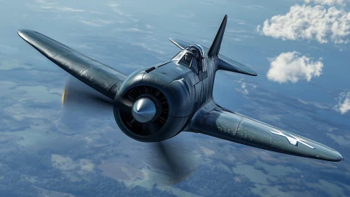 Photorealistic WWII fighter aircraft rendered in dynamic flight