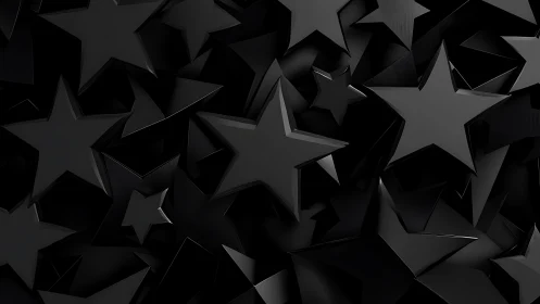 Black 3D stars overlap in dense monochrome abstract field