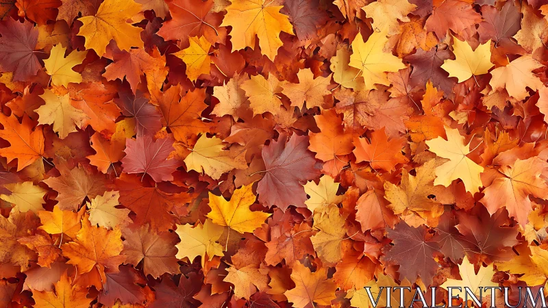 Colorful maple leaves form dense autumn ground carpet