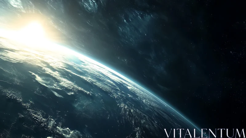 Gentle sunrise glows over Earth’s curve in quiet deep space