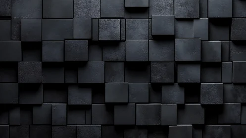 Staggered matte black cubes form a modular architectural grid