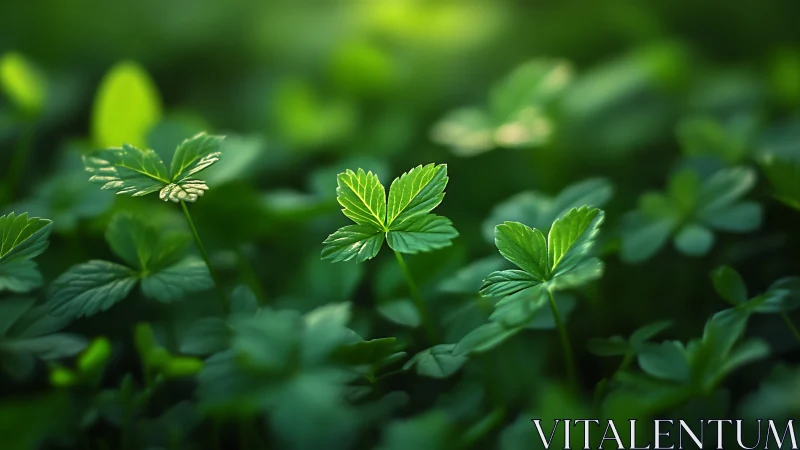 Sunlit clover leaves whisper in a soft emerald understory.