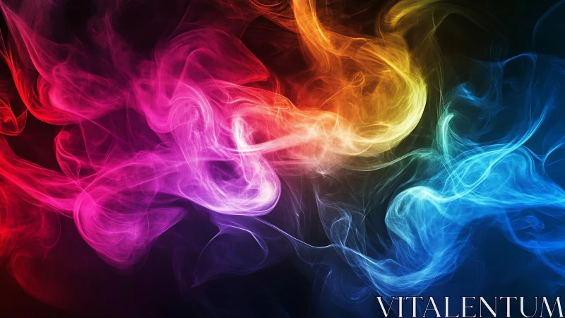 Multicolored smoke plumes flow across a dark background