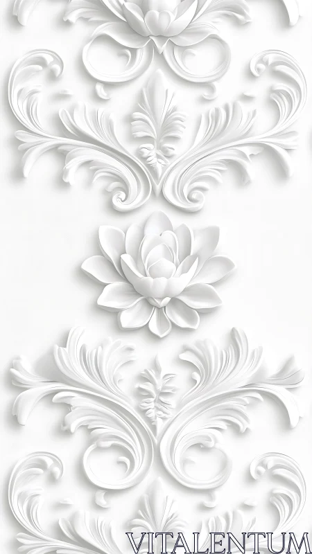 Whispered Baroque Petals in Sculpted Frosted White Relief.