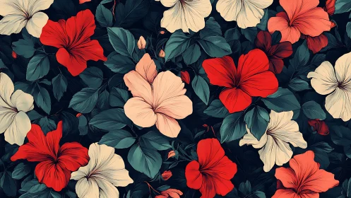 Blooms Dance Where Crimson Meets Cream Against Midnight