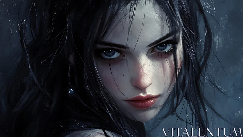 Digital painting portrait with icy gaze and chiaroscuro drama.
