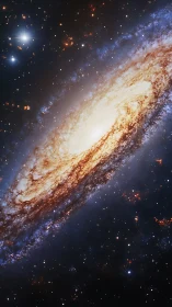 Spiral galaxy core glowing in dense starfield perspective.