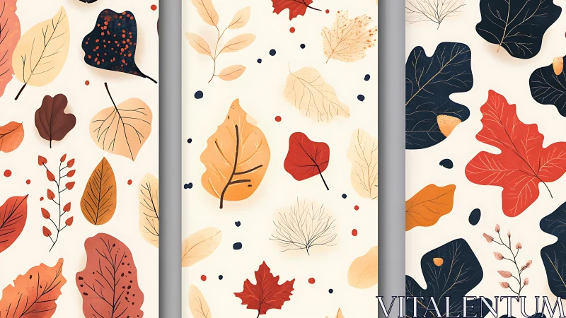 Stylized autumn leaf patterns align in a triptych arrangement