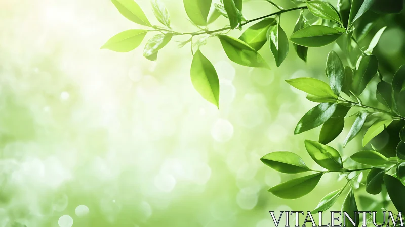 Fresh green leaves on tree branches with soft bokeh background.