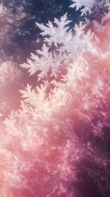 Fractal frost patterns overlay a pink and violet gradient field