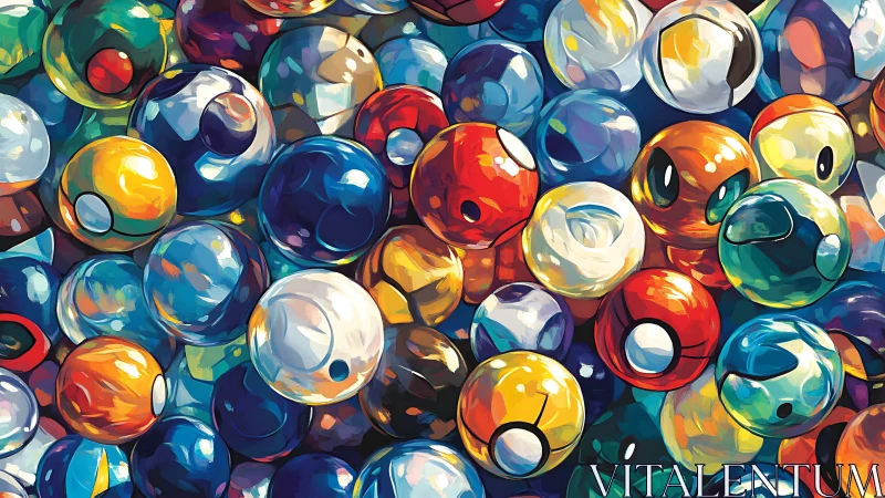 Colorful digital painting of glossy toy balls close up.
