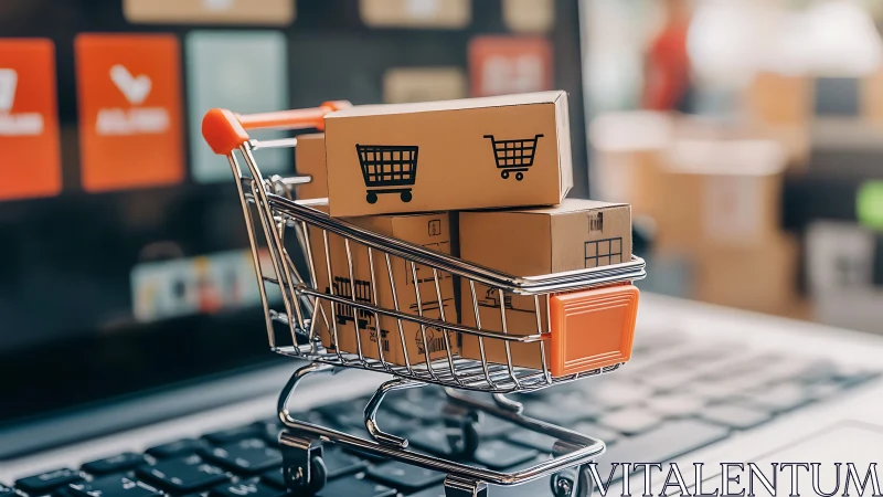 Miniature shopping cart symbolizes streamlined online retail