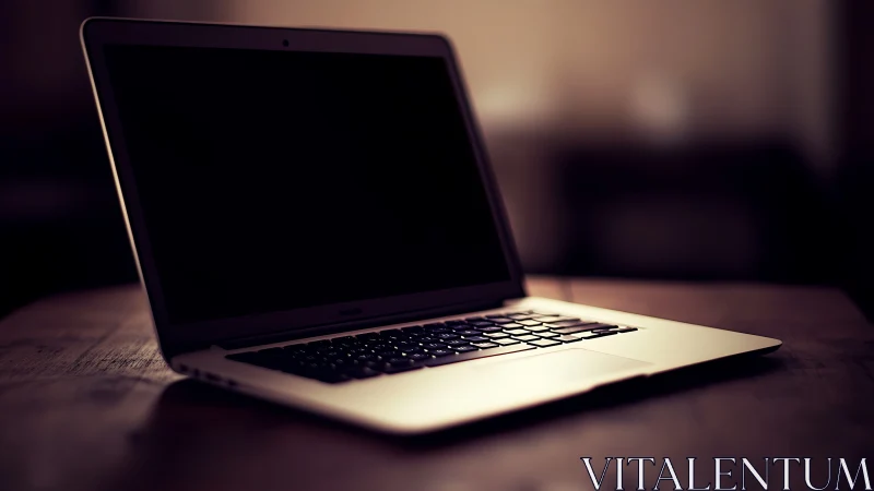 Sleek laptop rests in warm moody ambient lighting