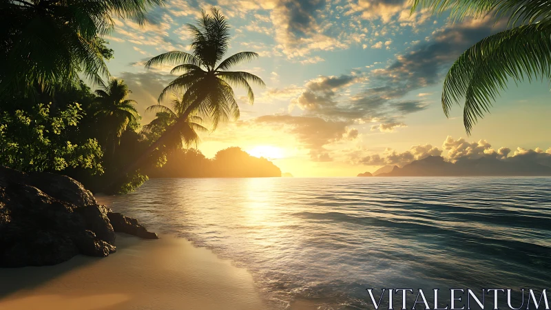 Golden Sunset Over Tropical Paradise Beach