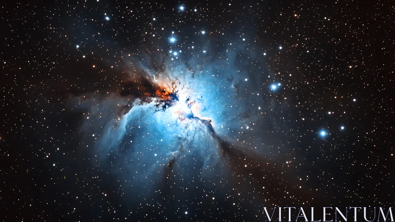 Blue emission nebula framed by dense surrounding starfield.