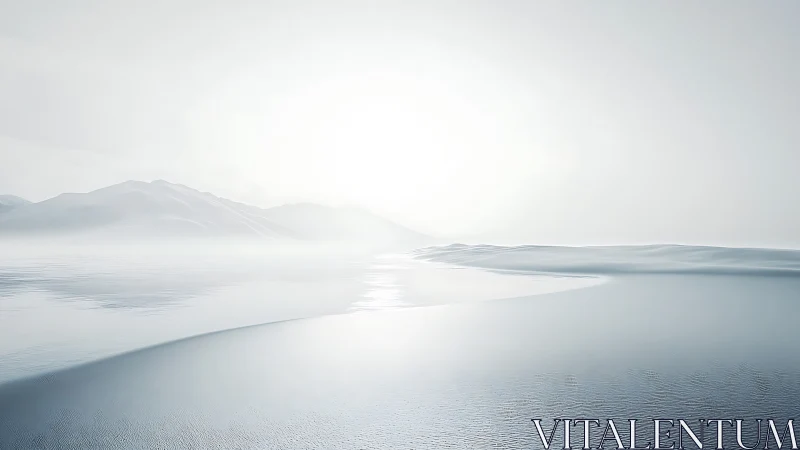 Minimalist icy shoreline under diffuse arctic sunrise light