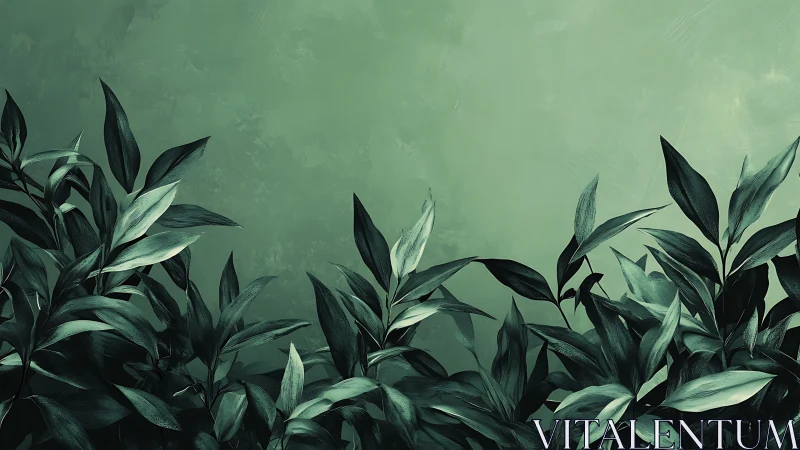 Monochrome botanical foliage array against textured gradient field.
