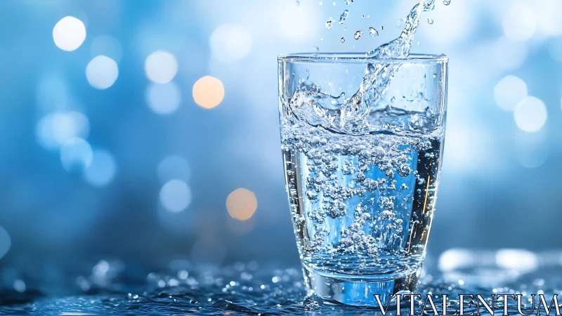 Hydrodynamic splash in refractive glass under bokeh illumination.