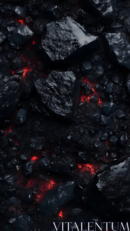 Burning Coal Embers Glow Red Hot. Textured Intensity.