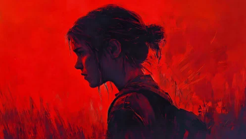 Girl in crimson stormlight walks the edge of memory.