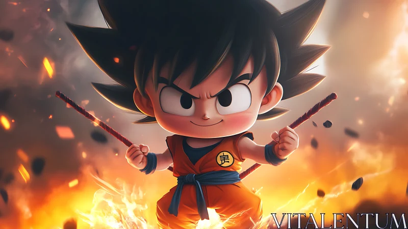 Tiny firebrand warrior grins while taming a storm of sparks