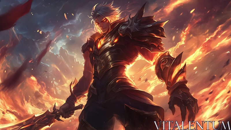 Armored flameborn warrior in dynamic fantasy key art.