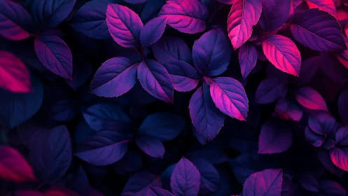 Neon magenta and cyan foliage under high contrast moody lighting