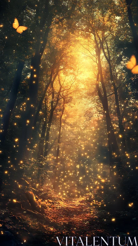 Golden Pathway Through Enchanted Woods. Luminous.