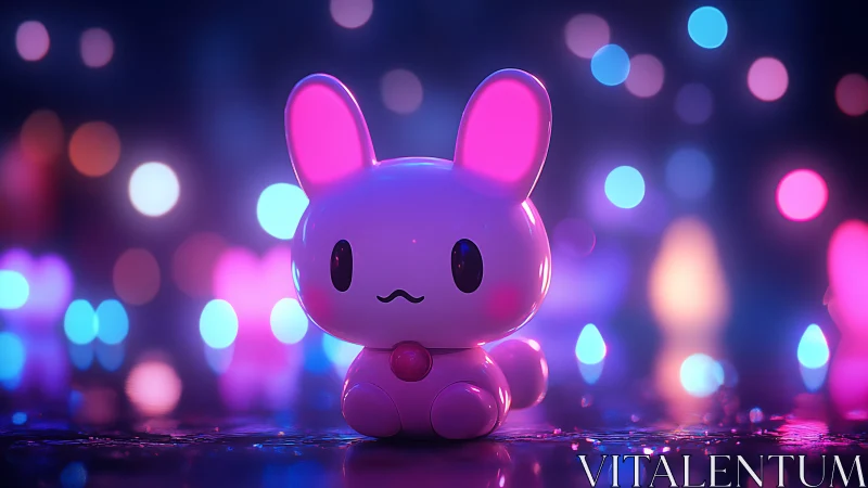 Neon-luminance analysis of glossy toy bunny under bokeh field.