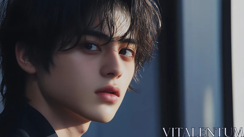 Soft side-lit close-up portrait with cinematic shallow depth