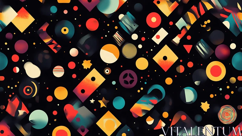 Geometric multicolor particles form rhythmic abstract constellation